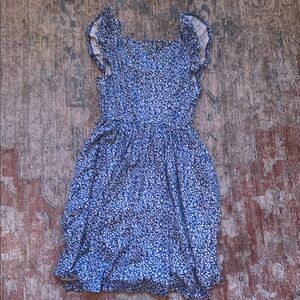 Blue Floral Ruffle Dress